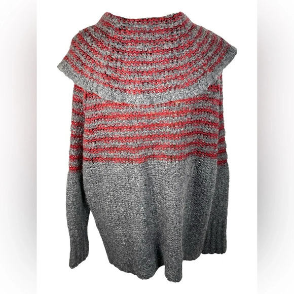 Free People Engineered Cowl Neck Grey Red Stripe Sweater Medium - Picture 5 of 10